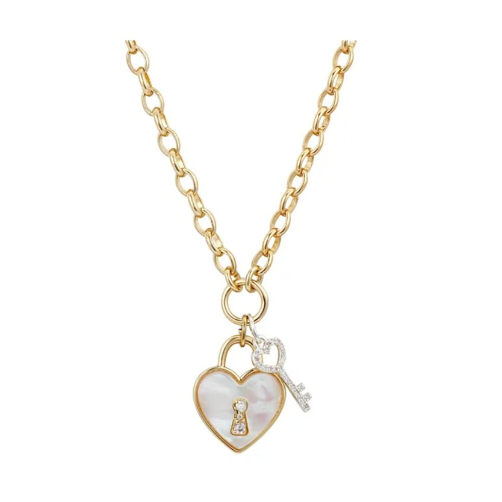 Mother of Pearl Heart & Key Necklace - Picture 7 of 7